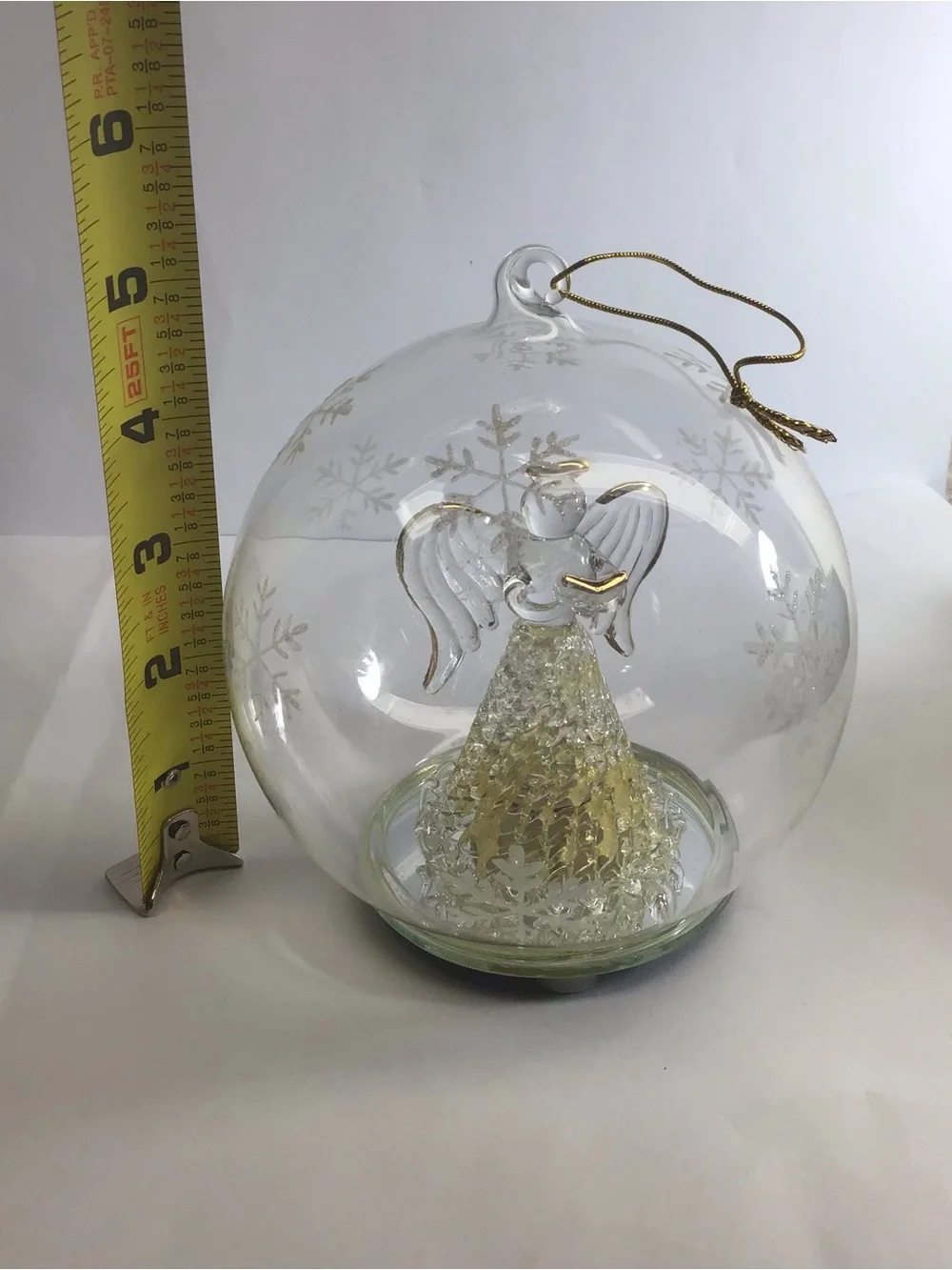 Glass LED Angel Ornament - Clear and Gold Holiday Decor